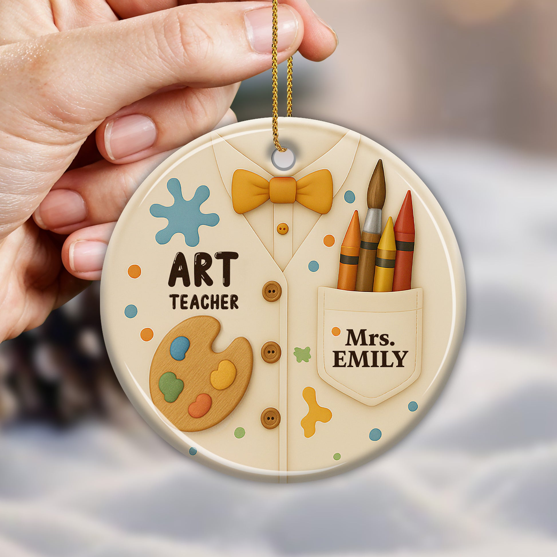 Art Teacher Ornament With Paint Palette And Crayons