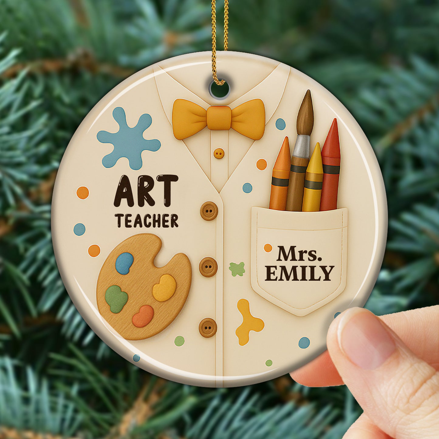 Art Teacher Ornament With Paint Palette And Crayons