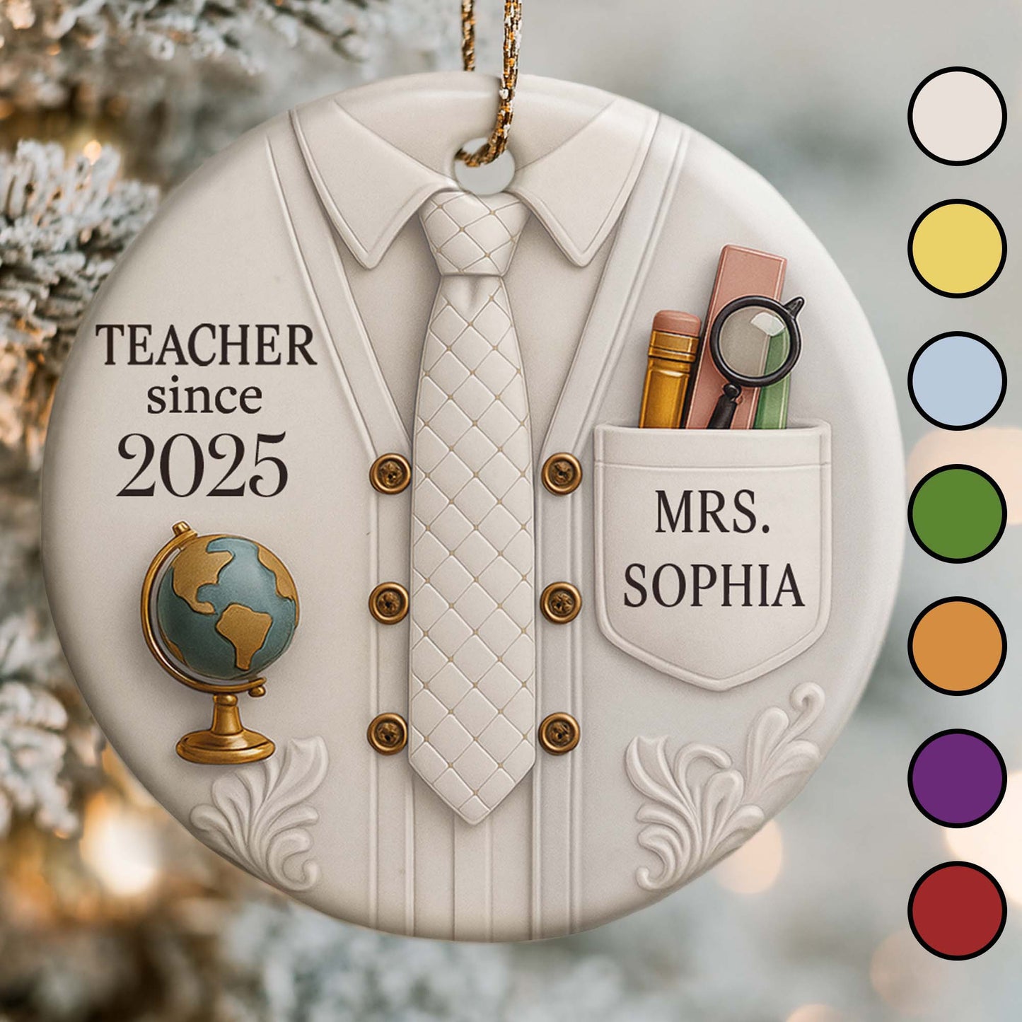 Teacher Since, Shirt and Tie Design - Personalized Custom Ceramic Ornament With Round Shape - TEACH029_RCE