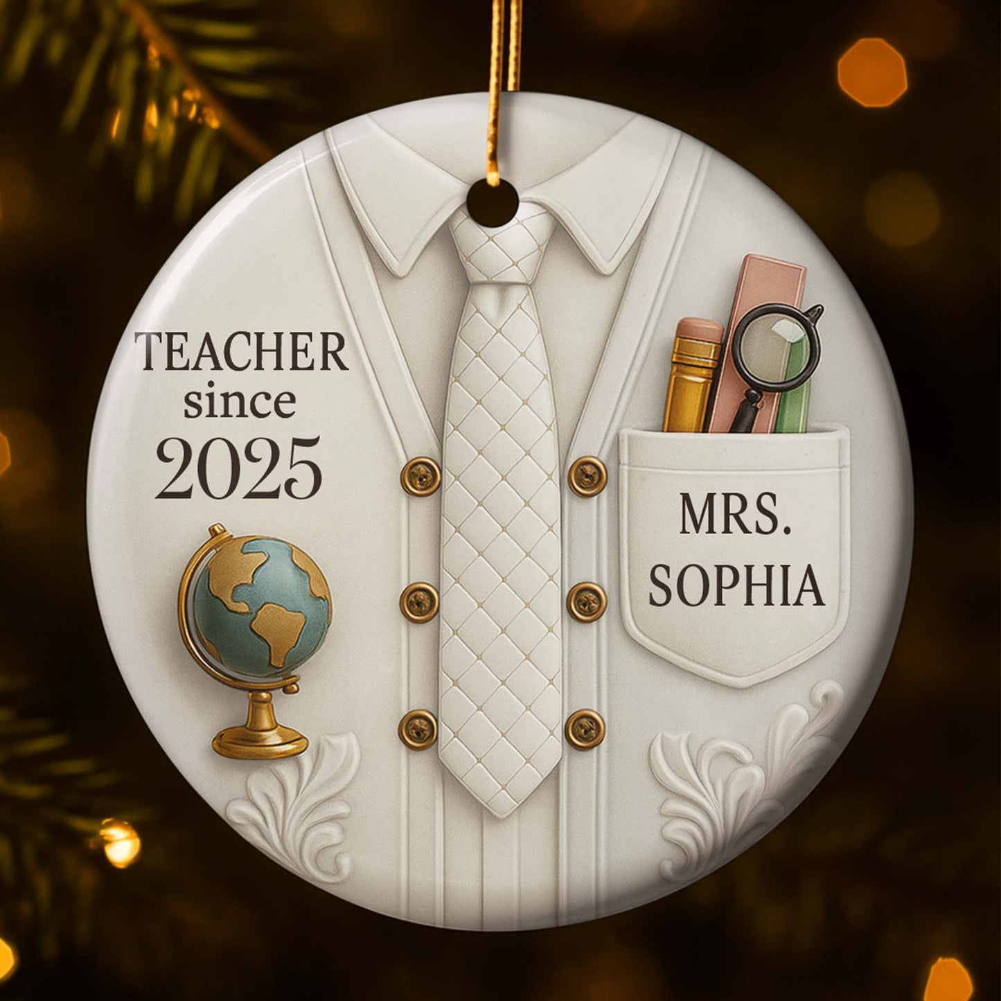 Teacher Since, Shirt and Tie Design - Personalized Custom Ceramic Ornament With Round Shape - TEACH029_RCE