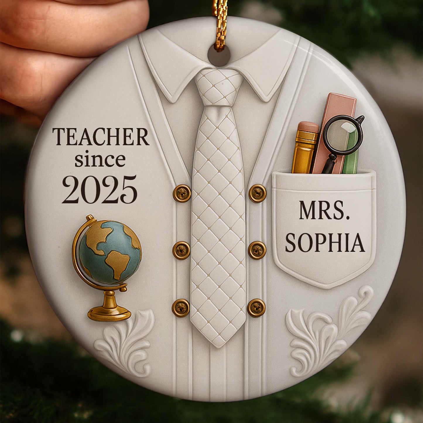 Teacher Since, Shirt and Tie Design - Personalized Custom Ceramic Ornament With Round Shape - TEACH029_RCE
