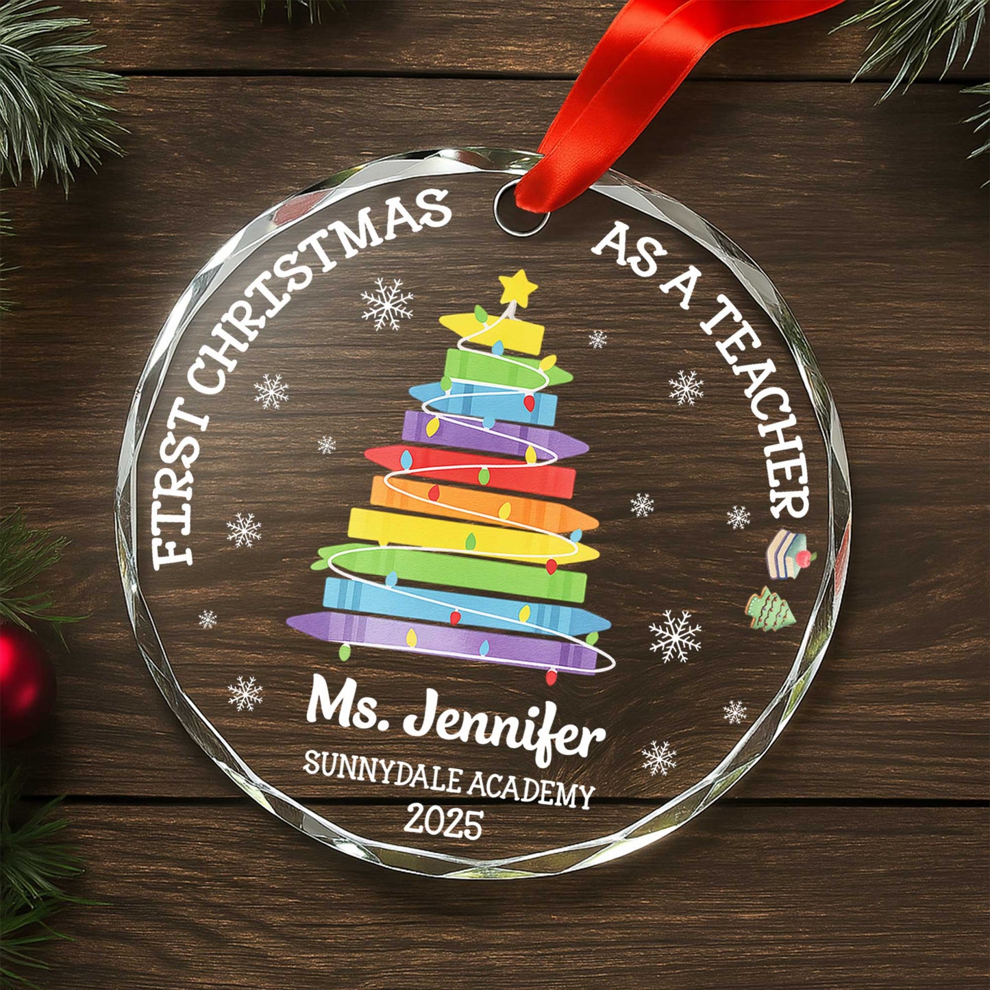 First Christmas As A Teacher With Colorful Book Tree