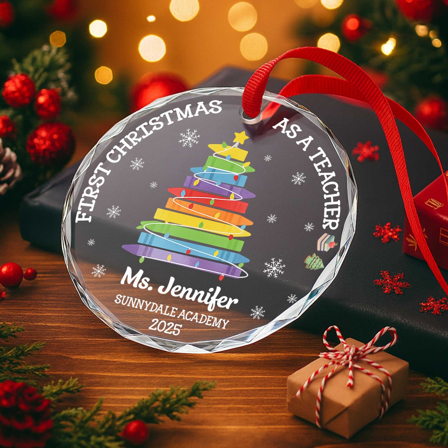 First Christmas As A Teacher With Colorful Book Tree