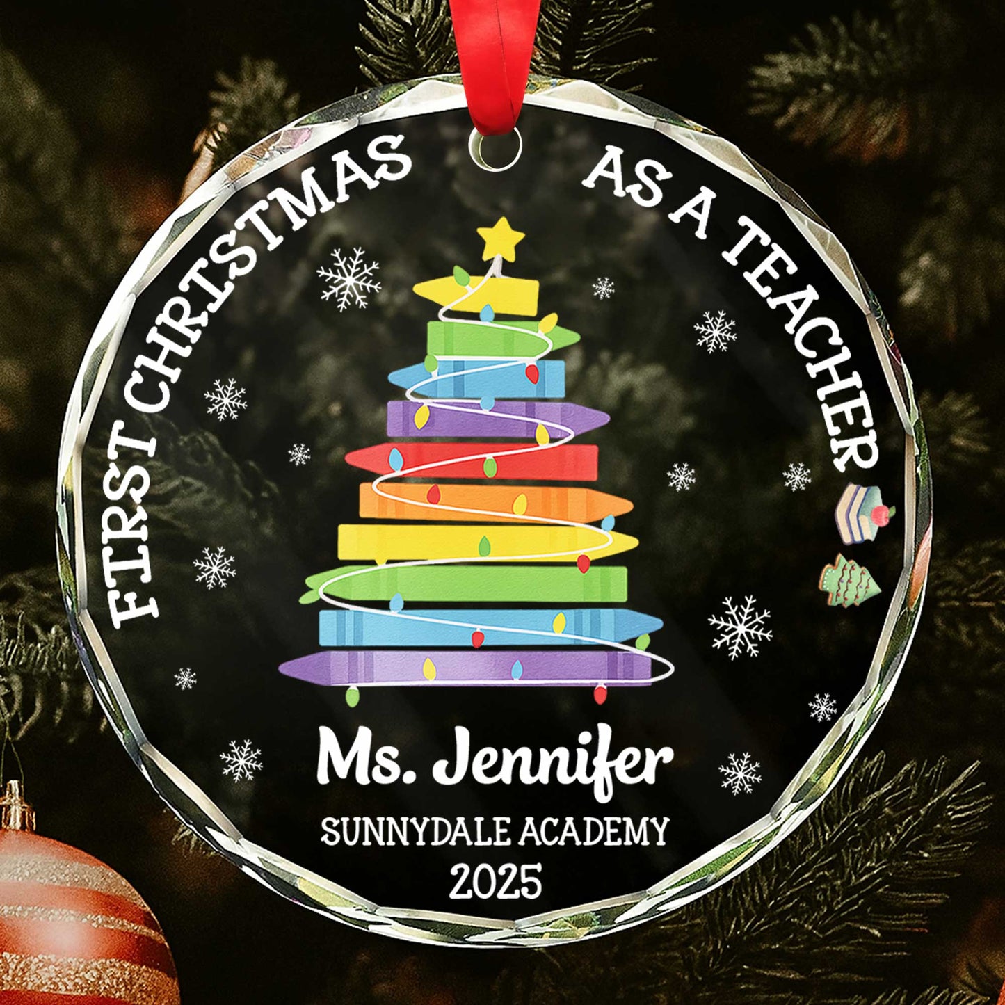 First Christmas As A Teacher With Colorful Book Tree