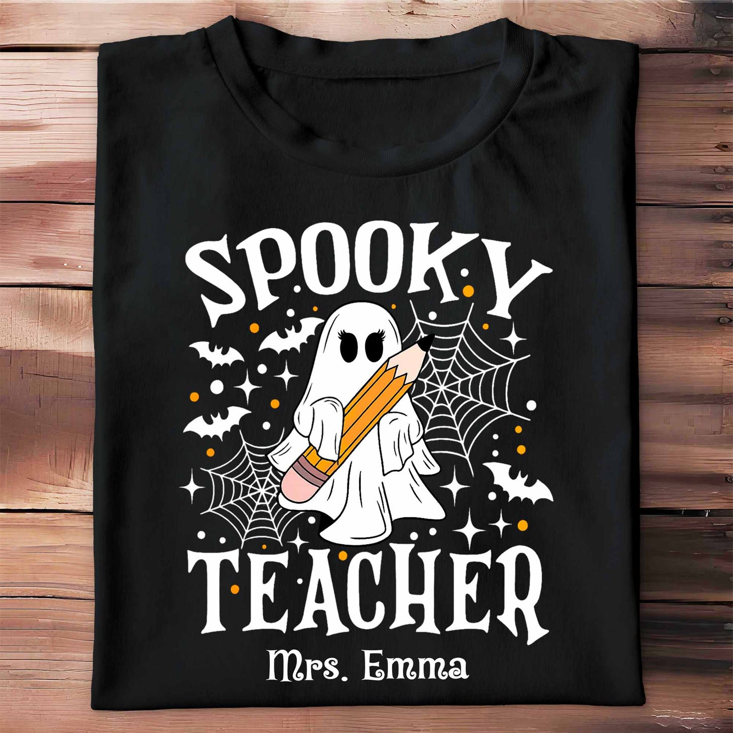 Spooky Teacher With Ghost And Spider Webs