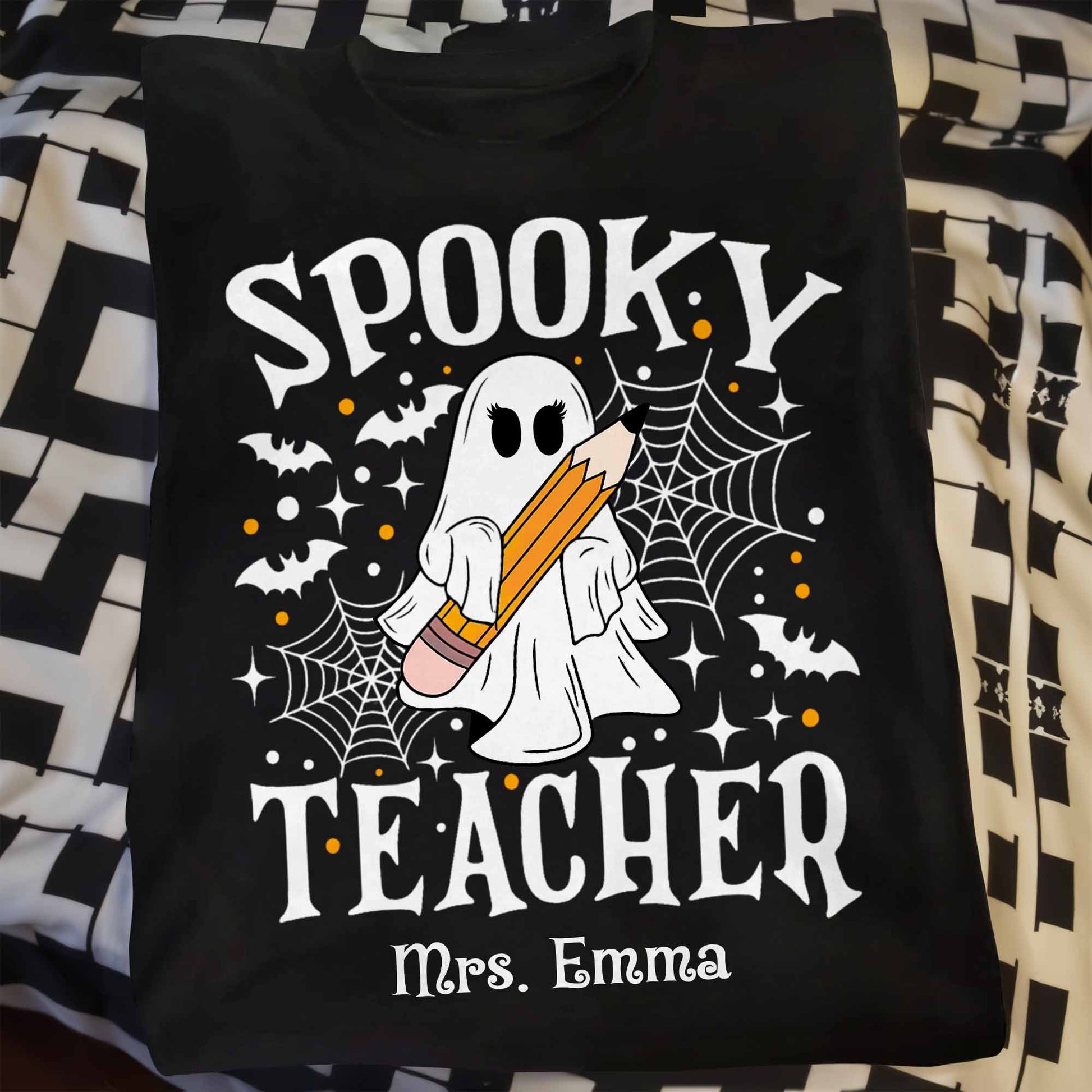 Spooky Teacher With Ghost And Spider Webs