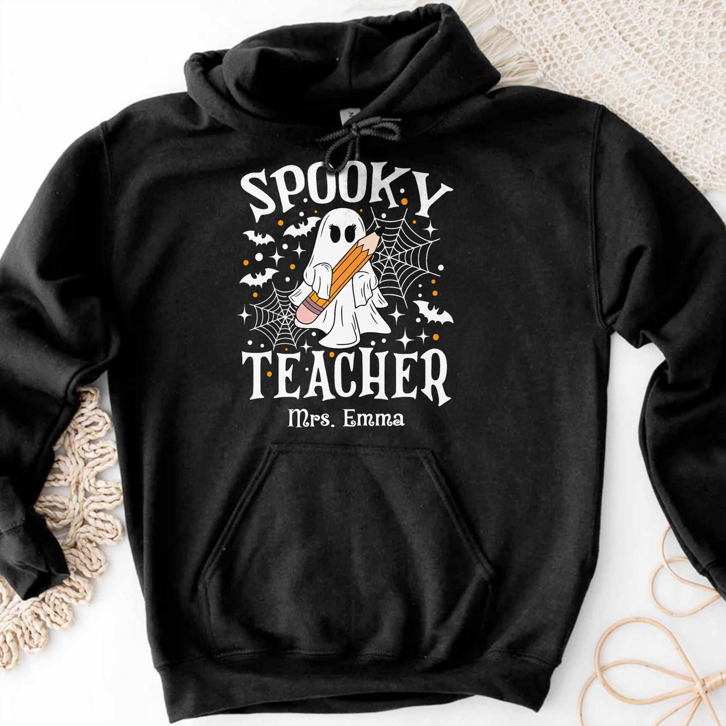 Spooky Teacher With Ghost And Spider Webs