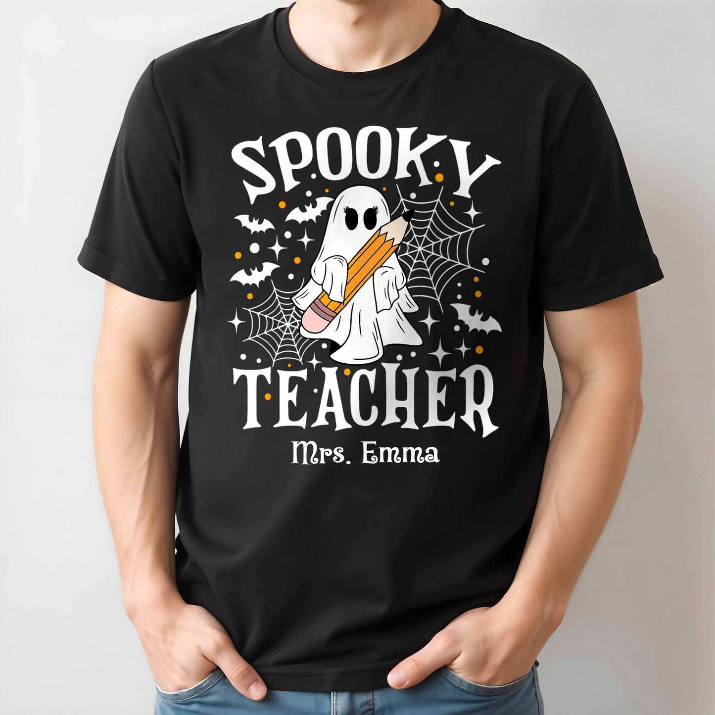 Spooky Teacher With Ghost And Spider Webs