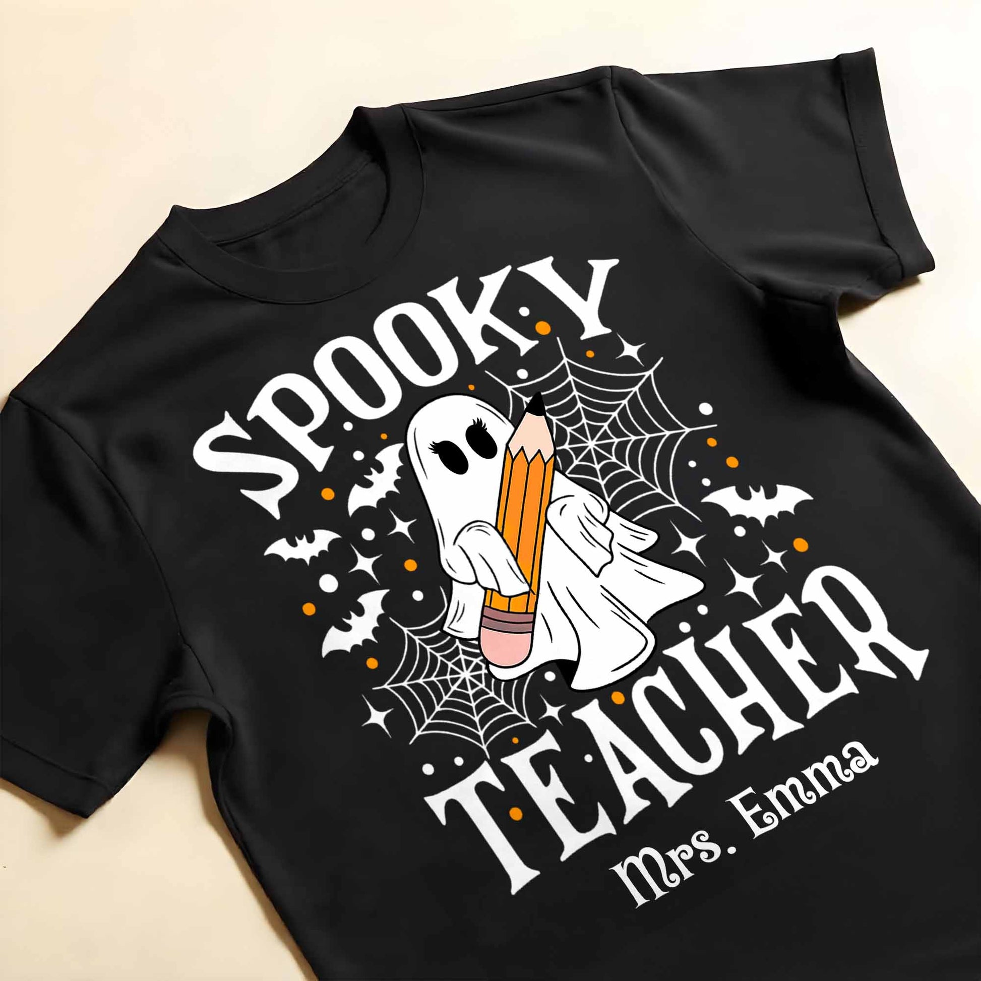 Spooky Teacher With Ghost And Spider Webs