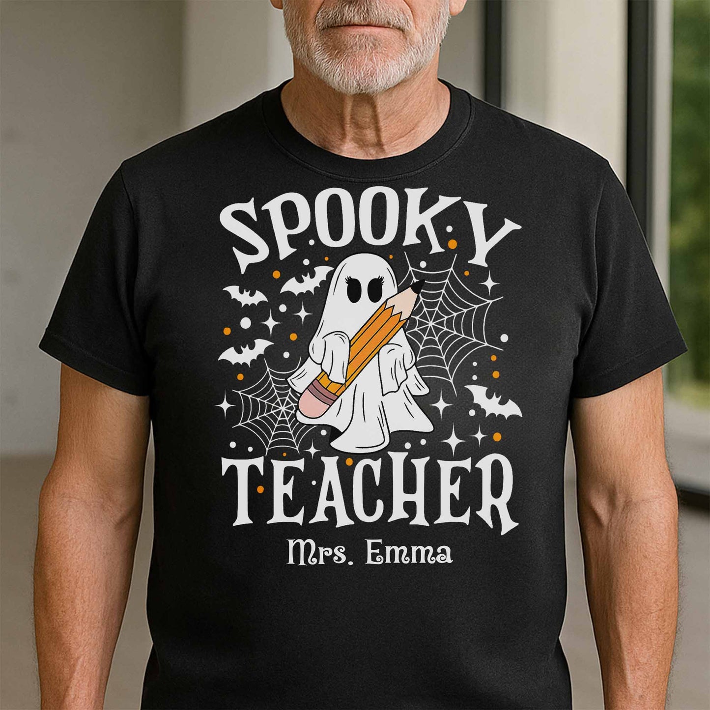 Spooky Teacher With Ghost And Spider Webs