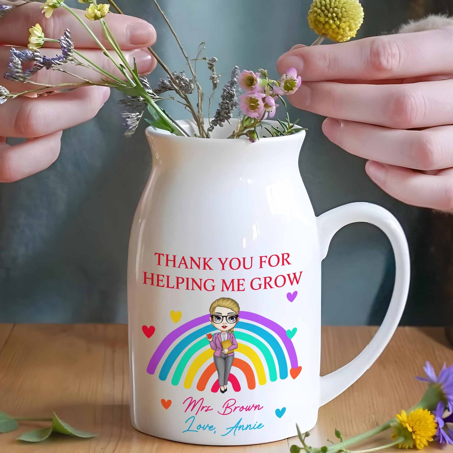 Thank You For Helping Me Grow Rainbow And Hearts