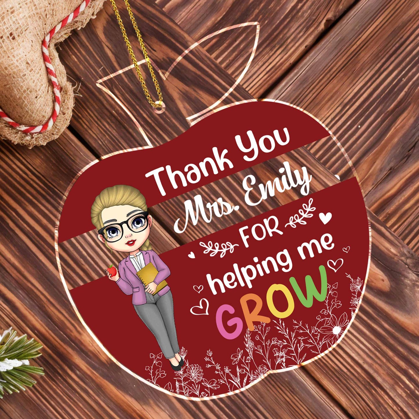Thank You For Helping Me Grow, Teacher Appreciation Gift - Personalized Custom Acrylic Ornament, Christmas Gift - TEACH035_ACO