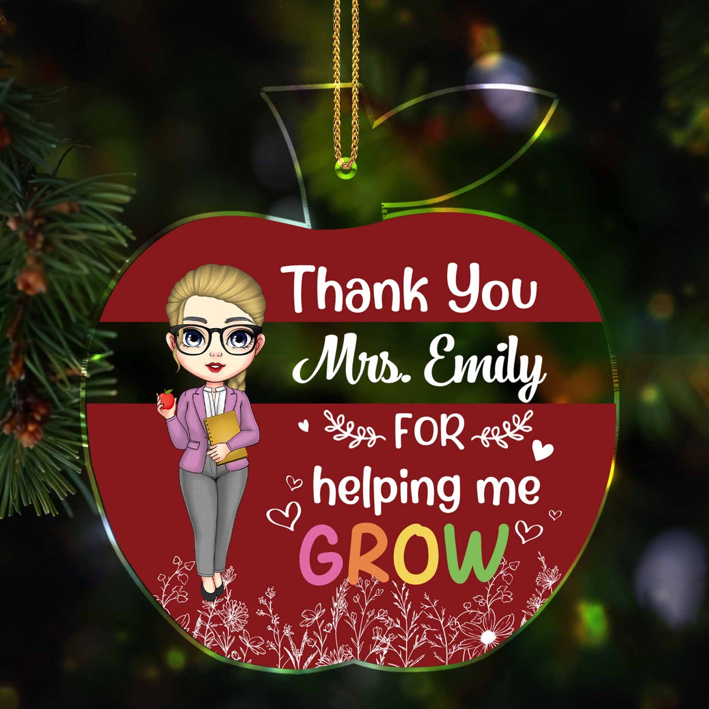 Thank You For Helping Me Grow, Teacher Appreciation Gift - Personalized Custom Acrylic Ornament, Christmas Gift - TEACH035_ACO