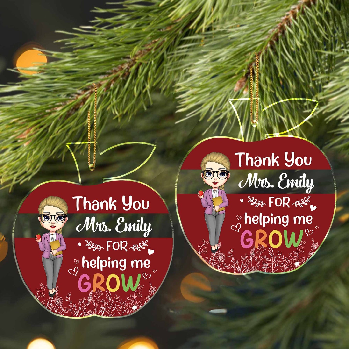 Thank You For Helping Me Grow, Teacher Appreciation Gift - Personalized Custom Acrylic Ornament, Christmas Gift - TEACH035_ACO
