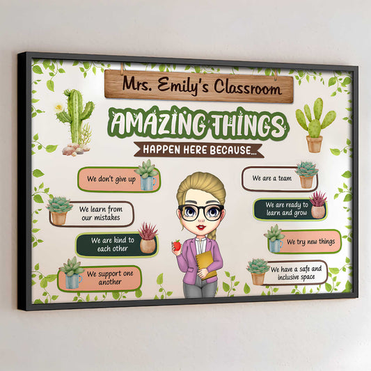 Amazing Things Happen Here Classroom Decor - Personalized Custom Horizontal Poster - TEACH035_HPOS