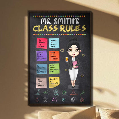 Ms. Smith's Class Rules Blackboard With Animated Teacher