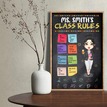 Ms. Smith's Class Rules Blackboard With Animated Teacher