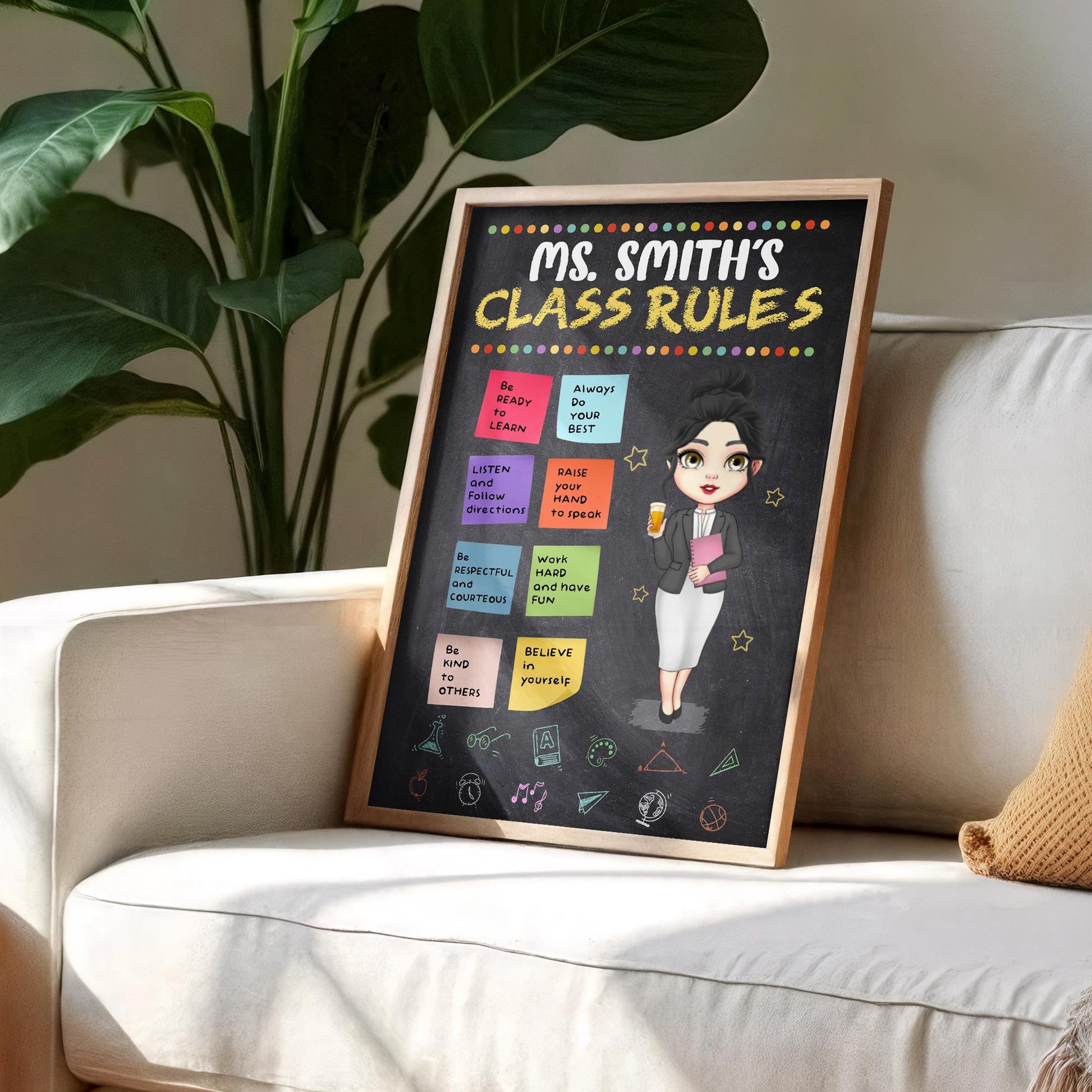 Ms. Smith's Class Rules Blackboard With Animated Teacher