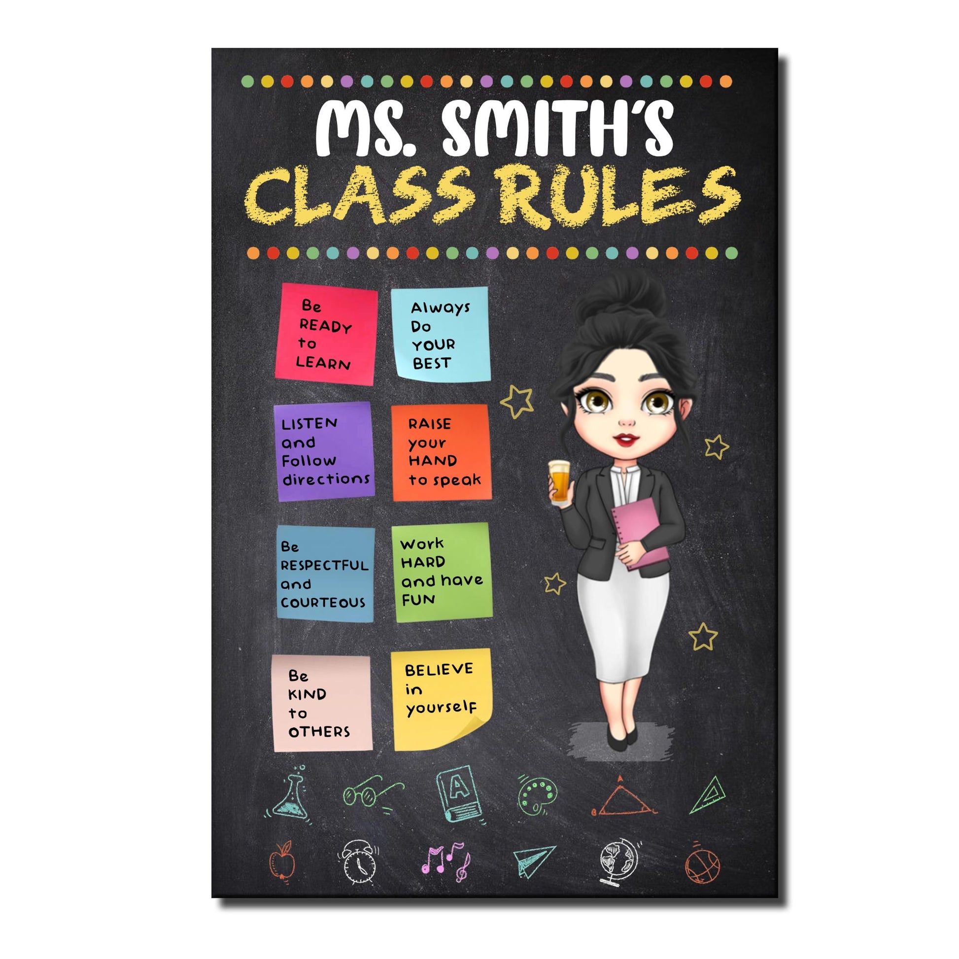 Ms. Smith's Class Rules Blackboard With Animated Teacher