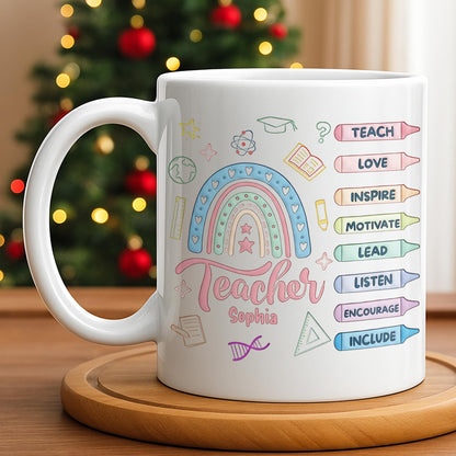 Teach Love Inspire Mug With Rainbow And Educational Icons