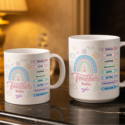 Teach Love Inspire Mug With Rainbow And Educational Icons
