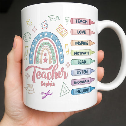 Teach Love Inspire Mug With Rainbow And Educational Icons