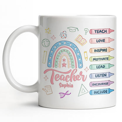 Teach Love Inspire Mug With Rainbow And Educational Icons
