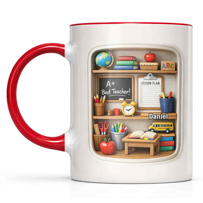 A+ Best Teacher Bookshelf With Apple And School Bus