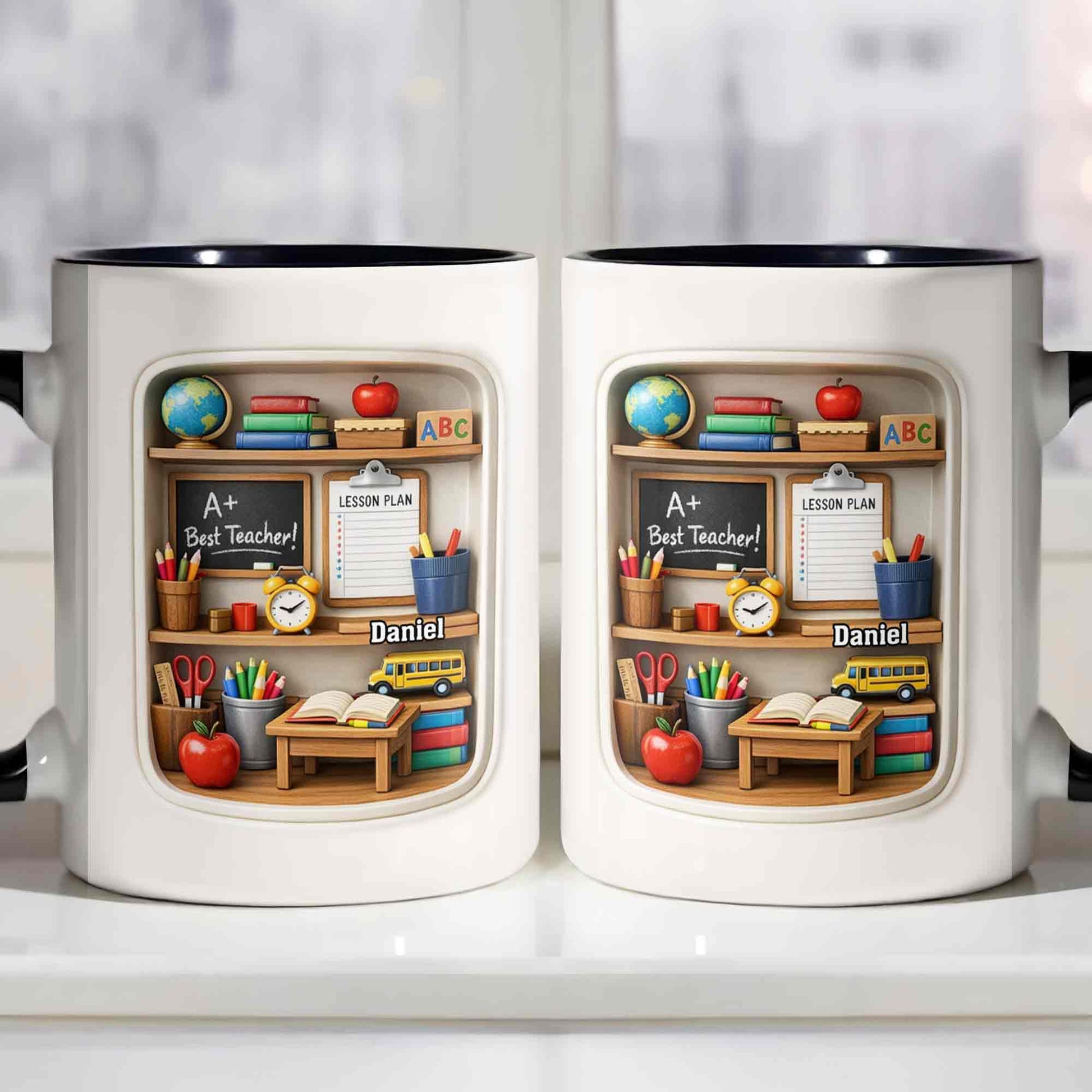 A+ Best Teacher Bookshelf With Apple And School Bus