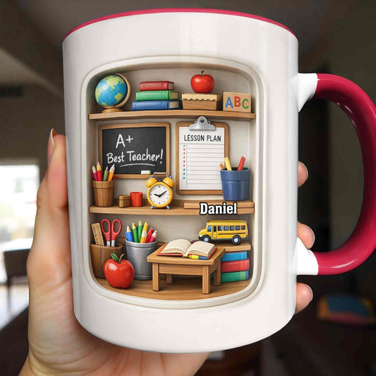 A+ Best Teacher Bookshelf With Apple And School Bus