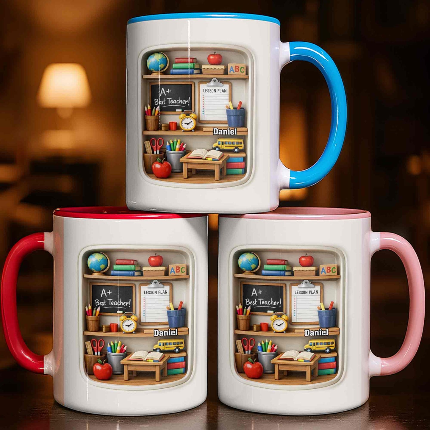 A+ Best Teacher Bookshelf With Apple And School Bus