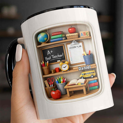 A+ Best Teacher Bookshelf With Apple And School Bus