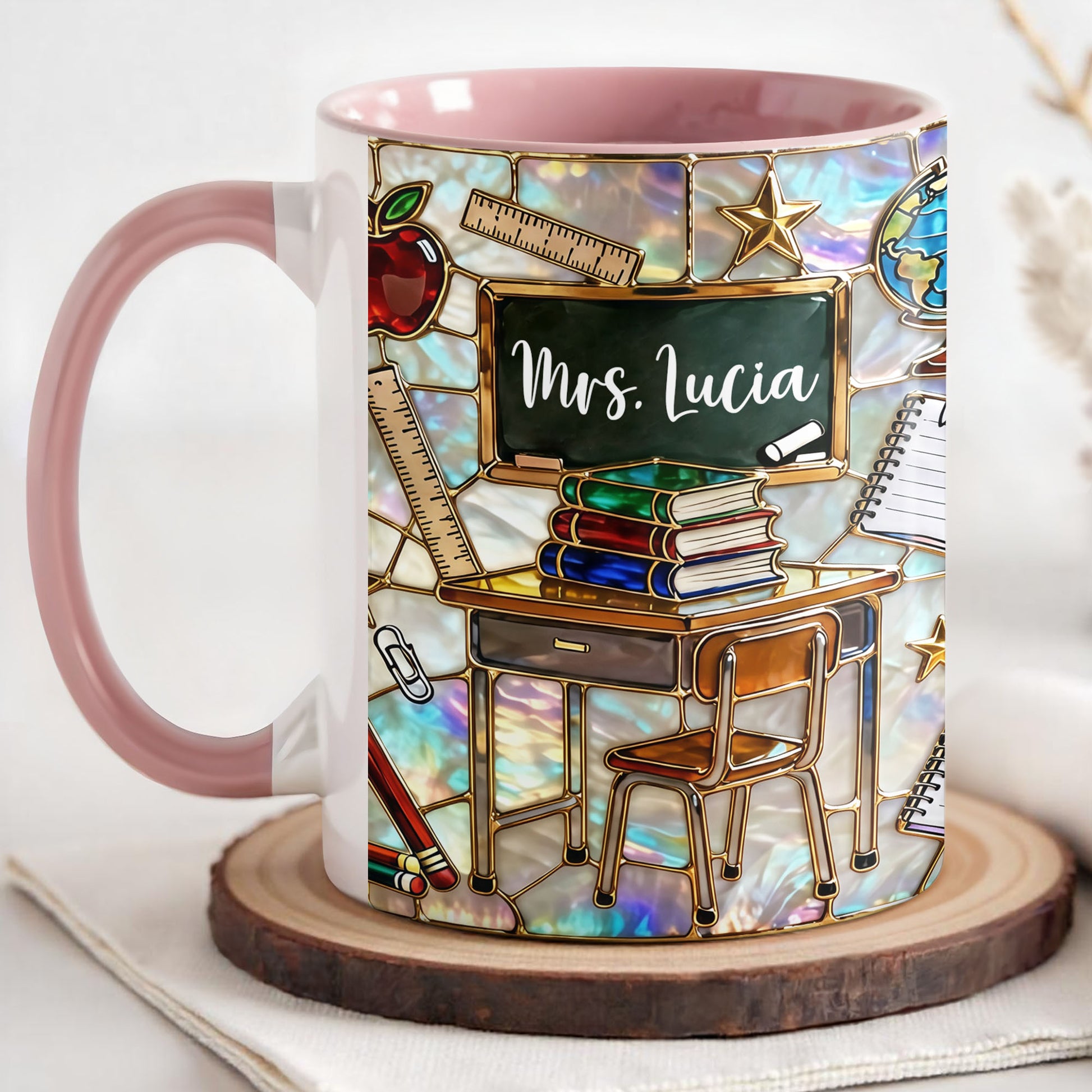 Mrs Personalized Teacher Desk With Books And School Supplies