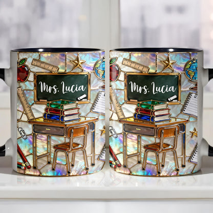 Mrs Personalized Teacher Desk With Books And School Supplies