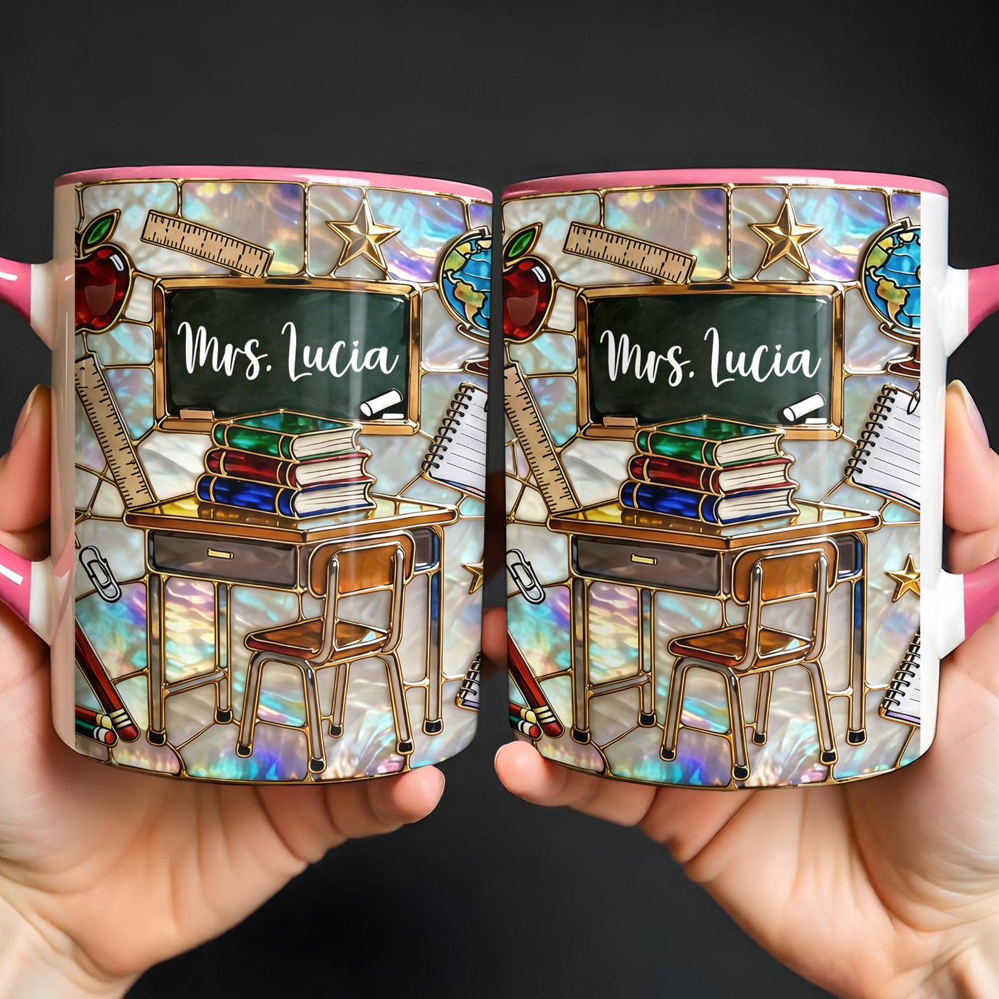 Mrs Personalized Teacher Desk With Books And School Supplies