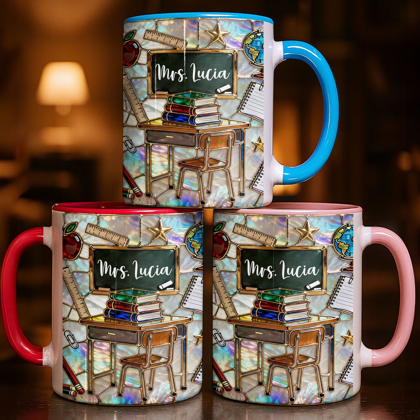 Mrs Personalized Teacher Desk With Books And School Supplies