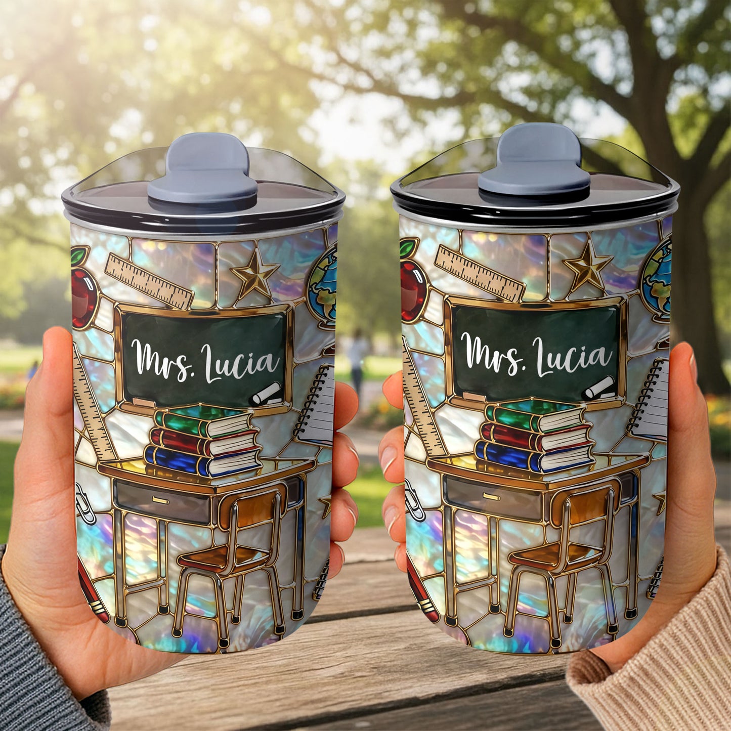 A Teacher Takes A Hand Classroom Desk And Books
