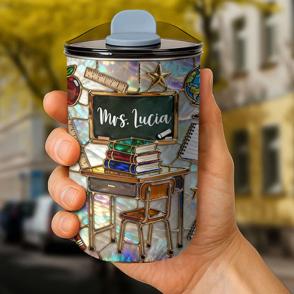 A Teacher Takes A Hand Classroom Desk And Books