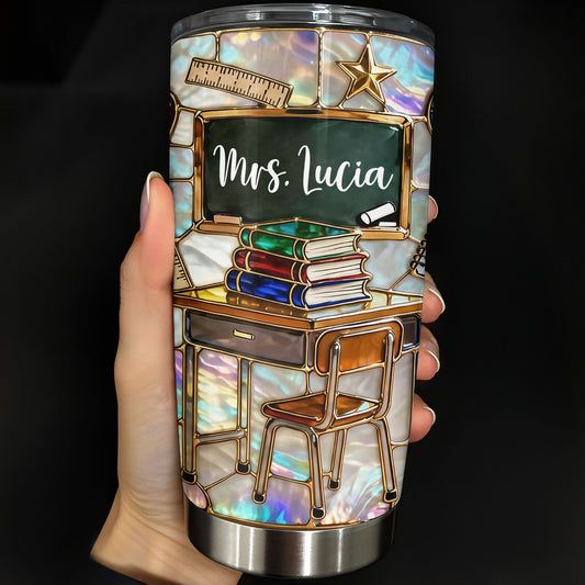 My Classroom With Books And Chalkboard Stained Glass Style