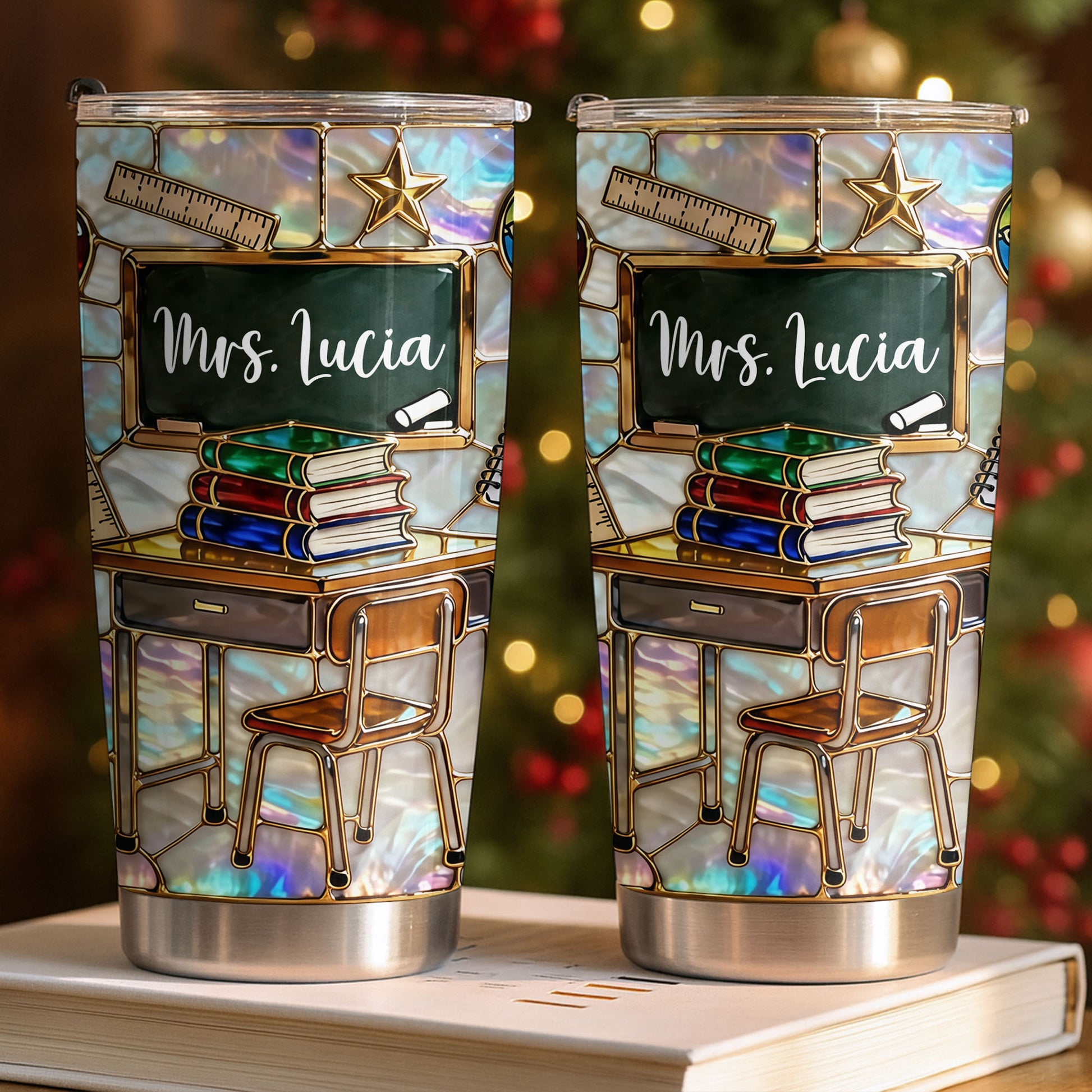 My Classroom With Books And Chalkboard Stained Glass Style