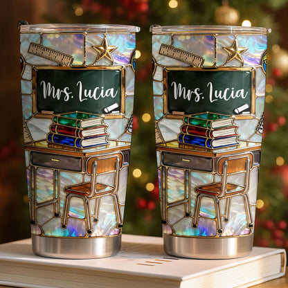 My Classroom With Books And Chalkboard Stained Glass Style