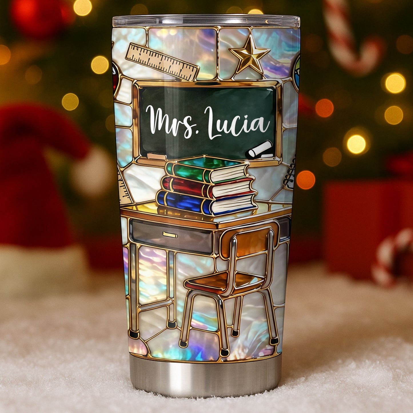 My Classroom With Books And Chalkboard Stained Glass Style