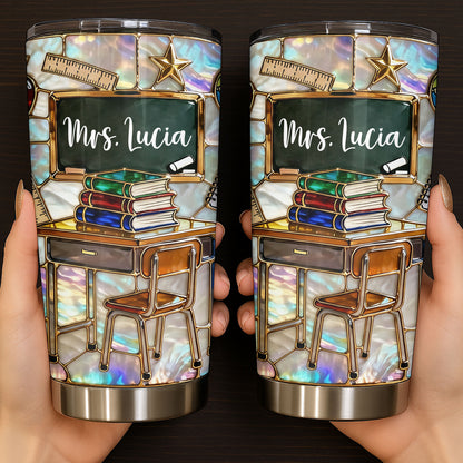 My Classroom With Books And Chalkboard Stained Glass Style