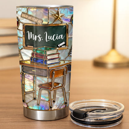 My Classroom With Books And Chalkboard Stained Glass Style