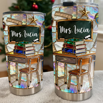 My Classroom With Books And Chalkboard Stained Glass Style