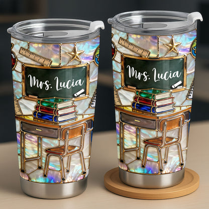 My Classroom With Books And Chalkboard Stained Glass Style