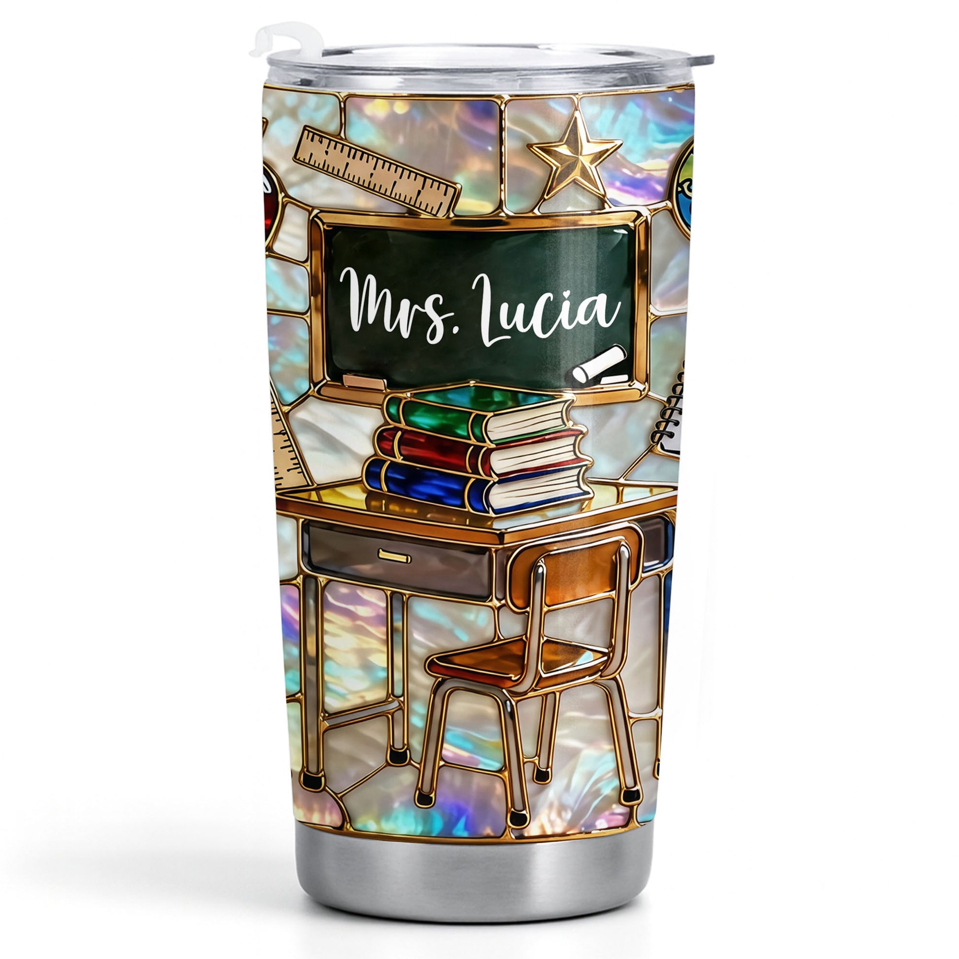 My Classroom With Books And Chalkboard Stained Glass Style