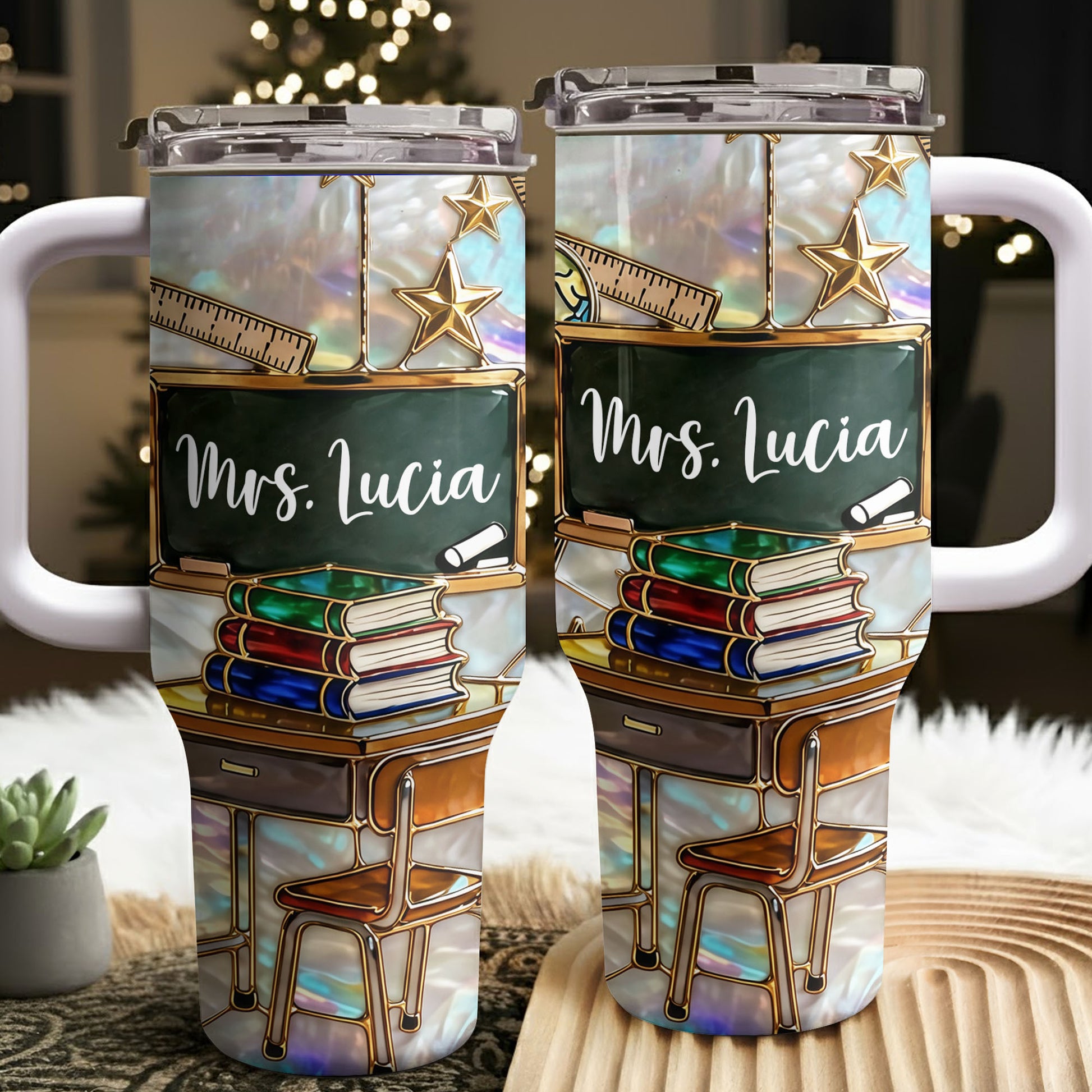 Mrs Teacher With Books Chalkboard And Stars School Design