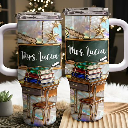 Mrs Teacher With Books Chalkboard And Stars School Design