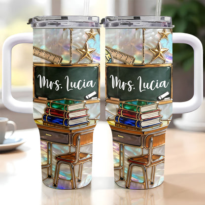 Mrs Teacher With Books Chalkboard And Stars School Design